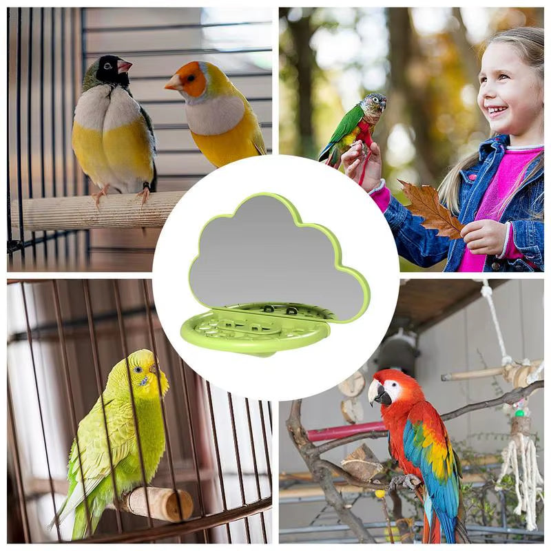 Parrot Cloud Mirror Stand Bird Cage Landscaping Bird Toys Bird Perch Stand Cockatiel Mirror with Feeding Cup Bird Cage Accessory