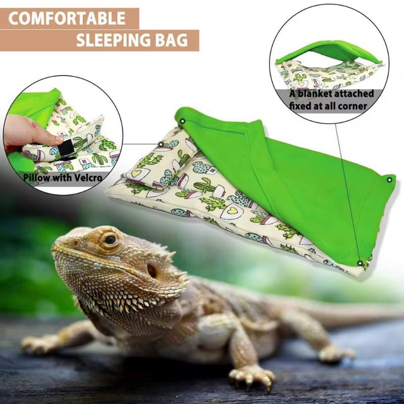 Bearded Dragon Bed with Pillow and Blanket Comfortable Warm Sleeping Bed with Plush Cover for Leopard