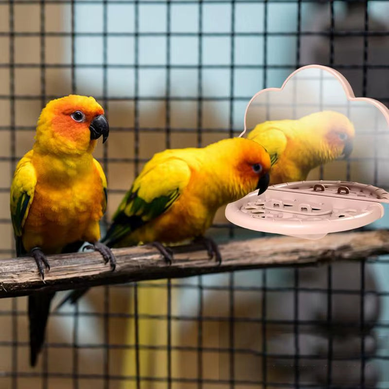 Parrot Cloud Mirror Stand Bird Cage Landscaping Bird Toys Bird Perch Stand Cockatiel Mirror with Feeding Cup Bird Cage Accessory
